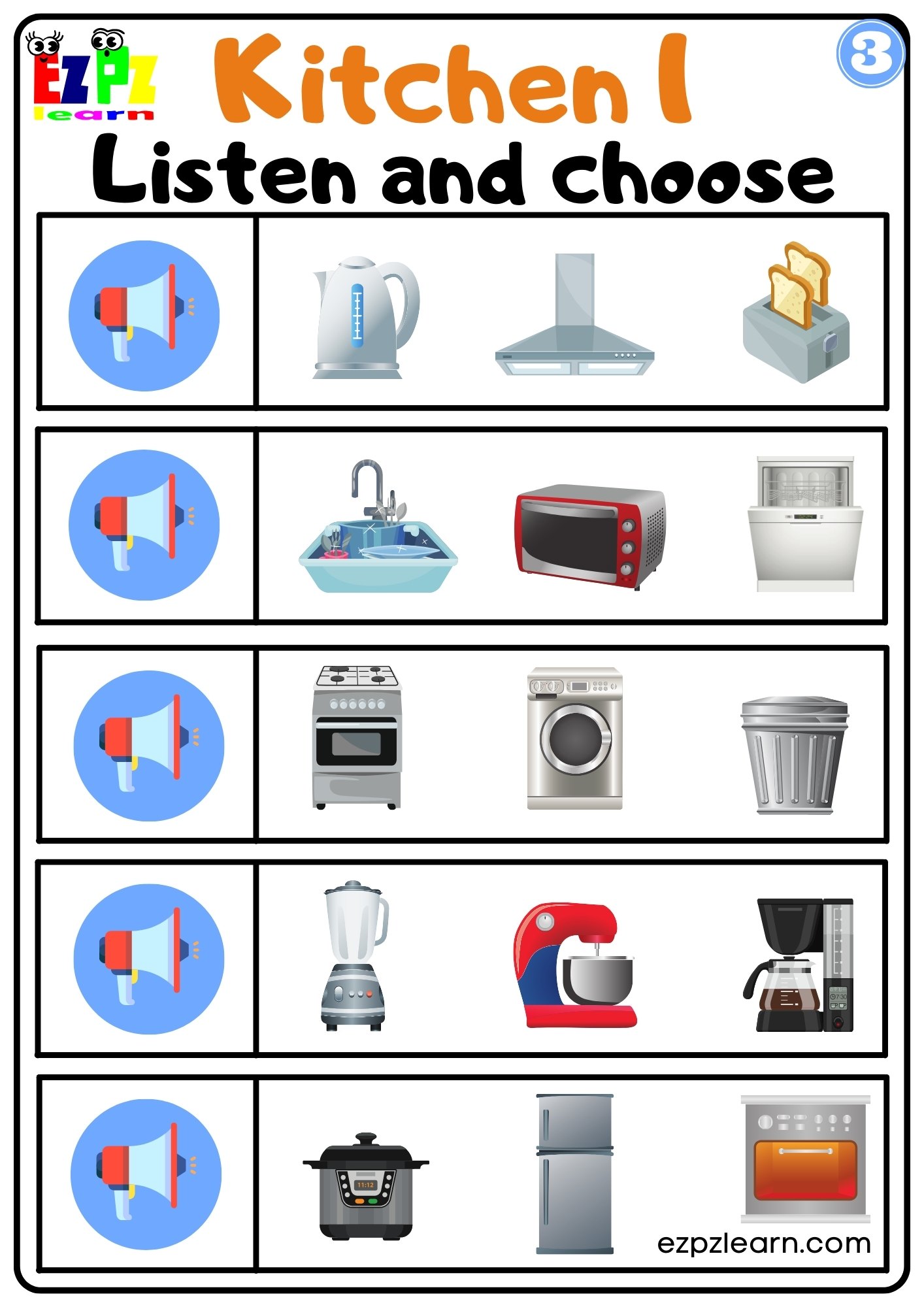 Kitchen Appliances Interactive Vocabulary Worksheet Listen And Choose ...